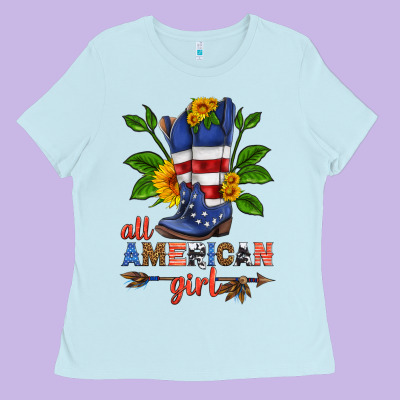 All American Girl Cowboy Boot With Sunflower Ladies Tee Designed By Hra Design Shop