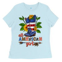 Baby Blue all american girl cowboy boot with sunflower Ladies Tee - HRA Design Shop