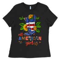 Black all american girl cowboy boot with sunflower Ladies Tee - HRA Design Shop
