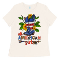 Bone all american girl cowboy boot with sunflower Ladies Tee - HRA Design Shop