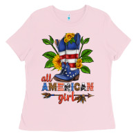 Bubblegum Pink all american girl cowboy boot with sunflower Ladies Tee - HRA Design Shop