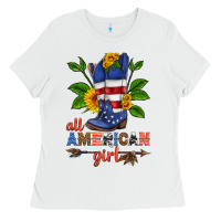 White all american girl cowboy boot with sunflower Ladies Tee - HRA Design Shop