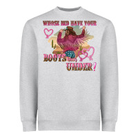 Heather Grey whose bed have youre boots been under Heavyweight Sweatshirt - NancyCooperArtShop