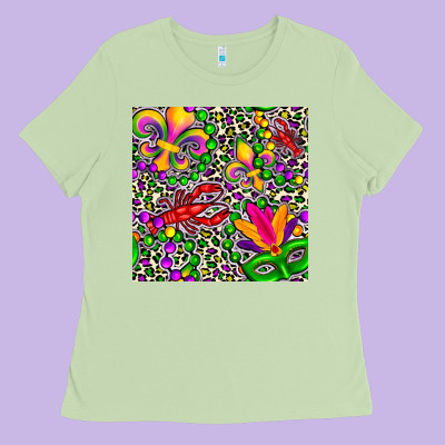 Mardi Gras Crawfish Leopard  Seamless Pattern Ladies Tee Designed By Fadigitalartstudio
