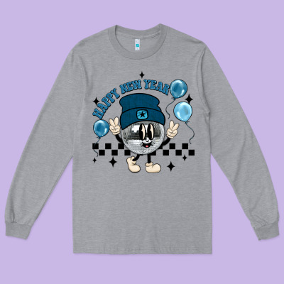 Happy New Year Disco Ball Long Sleeve Tee Designed By Maliassmallbusiness