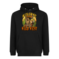 Black Welcome to the wild west Cowboy boots Heavyweight Hoodie - HowdyJamesFarm