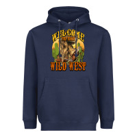 Navy Welcome to the wild west Cowboy boots Heavyweight Hoodie - HowdyJamesFarm
