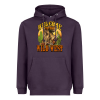 Plum Welcome to the wild west Cowboy boots Heavyweight Hoodie - HowdyJamesFarm