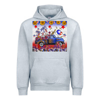 Heather Grey Fourth Of July Truck American Flag Urban Hoodie - FaDigitalArtStudio
