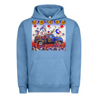 Pigment Pebble Blue Fourth Of July Truck American Flag Urban Hoodie - FaDigitalArtStudio
