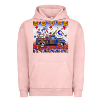 Pigment Salmon Fourth Of July Truck American Flag Urban Hoodie - FaDigitalArtStudio