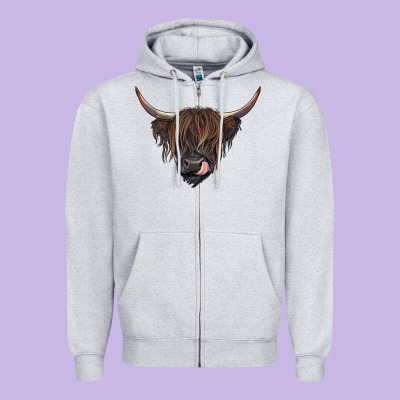 Black Highland Cow Zipper Hoodie Designed By Ranaportraitstore