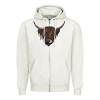 Oatmeal Heather black highland cow Zipper Hoodie - RanaPortraitStore