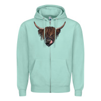 Seafoam black highland cow Zipper Hoodie - RanaPortraitStore