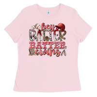 Bubblegum Pink hey batter batter swing Ladies Tee - RacoonDesign