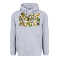 Heather Grey Egg hunter with plate letters Easter Day Heavyweight Hoodie - HowdyJamesFarm