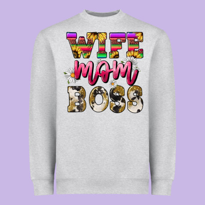 Wife Mom Boss Daisy Heavyweight Sweatshirt Designed By Nancycooperartshop