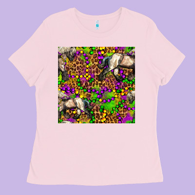 Mardi Gras Leopard Horse Seamless Pattern Ladies Tee Designed By Fadigitalartstudio