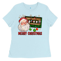 Baby Blue Merry christmas santa cassette Ladies Tee - FaDigitalArtStudio