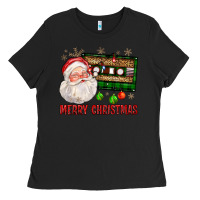 Black Merry christmas santa cassette Ladies Tee - FaDigitalArtStudio