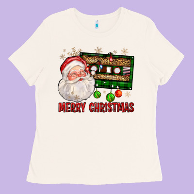 Merry Christmas Santa Cassette Ladies Tee Designed By Fadigitalartstudio