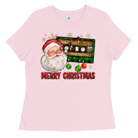 Bubblegum Pink Merry christmas santa cassette Ladies Tee - FaDigitalArtStudio