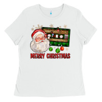 White Merry christmas santa cassette Ladies Tee - FaDigitalArtStudio