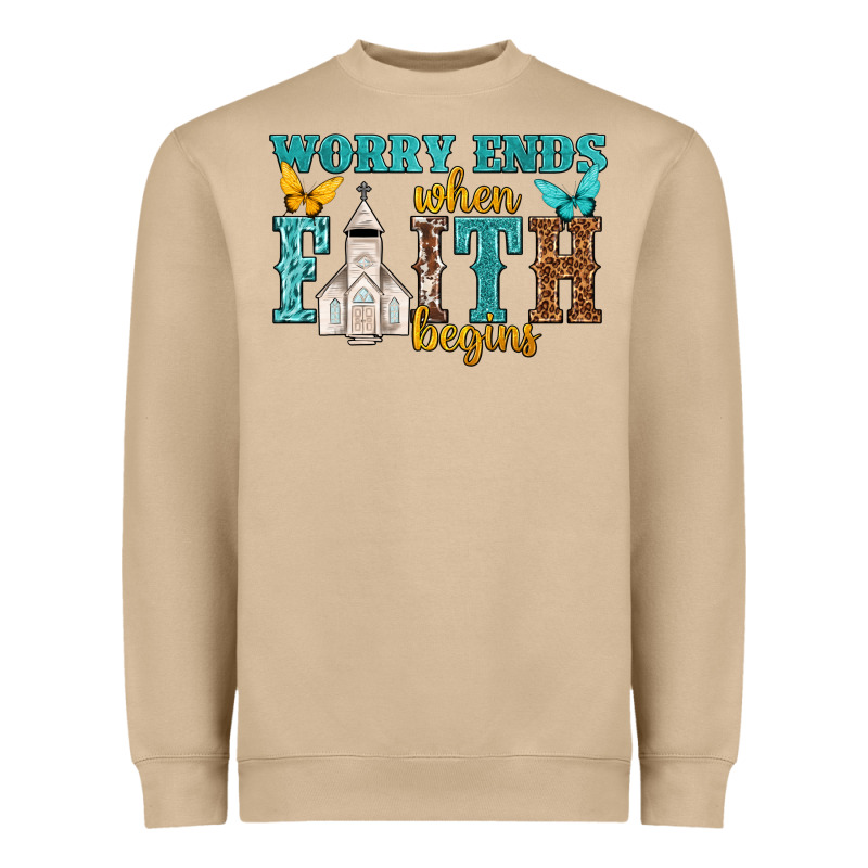 Worry Ends When Faith Begins Heavyweight Sweatshirt by NancyCooperArtShop | Teevron