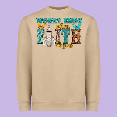 Worry Ends When Faith Begins Heavyweight Sweatshirt Designed By Nancycooperartshop