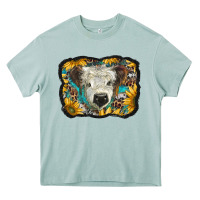 Arona white scottish calf with sunflowers western  background Heavy Core Tee - BarkalooDesign