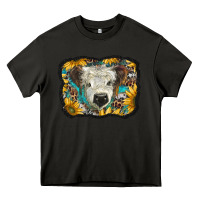 Asphalt white scottish calf with sunflowers western  background Heavy Core Tee - BarkalooDesign
