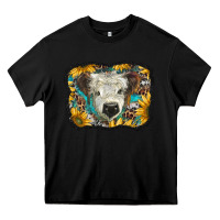 Black white scottish calf with sunflowers western  background Heavy Core Tee - BarkalooDesign