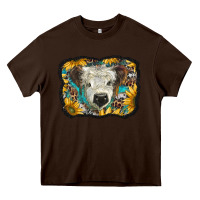 Chocolate Brown white scottish calf with sunflowers western  background Heavy Core Tee - BarkalooDesign