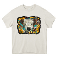 Cream white scottish calf with sunflowers western  background Heavy Core Tee - BarkalooDesign
