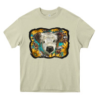 Mossy white scottish calf with sunflowers western  background Heavy Core Tee - BarkalooDesign