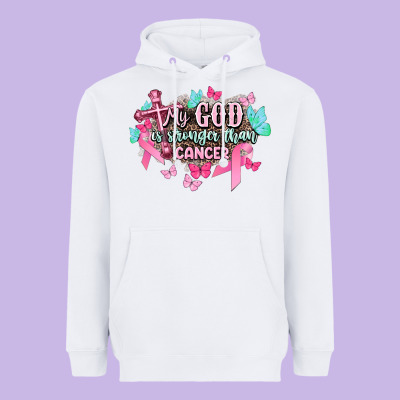 My God Is Stronger Than Cancer Awareness Heavyweight Hoodie Designed By Howdyjamesfarm