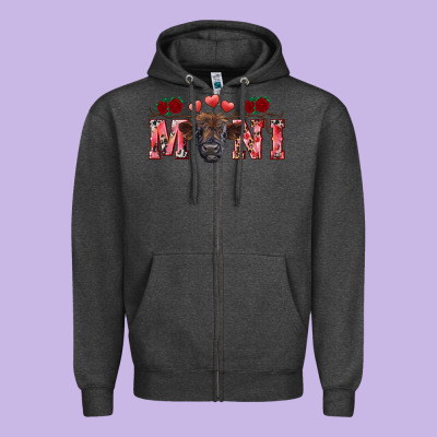 Valentine's Day Mini Black Highland Calf Zipper Hoodie Designed By Ranaportraitstore