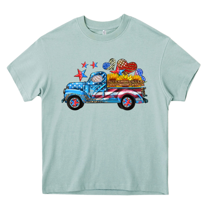 American Truck And Flag With Stars Heavy Core Tee by HRA Design Shop | Teevron