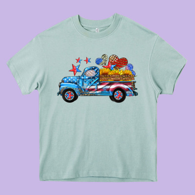American Truck And Flag With Stars Heavy Core Tee Designed By Hra Design Shop
