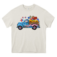 Cream american truck and flag with stars Heavy Core Tee - HRA Design Shop