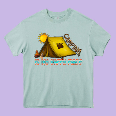 Camping Is My Happy Place Heavy Core Tee Designed By Cowhidedigitalart
