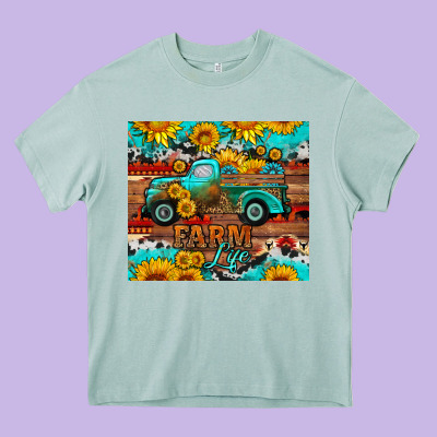 Western Farm Life Truck Sunflowers  Mousepad Heavy Core Tee Designed By Hra Design Shop