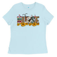 Baby Blue nurse sunflower Ladies Tee - FaDigitalArtStudio