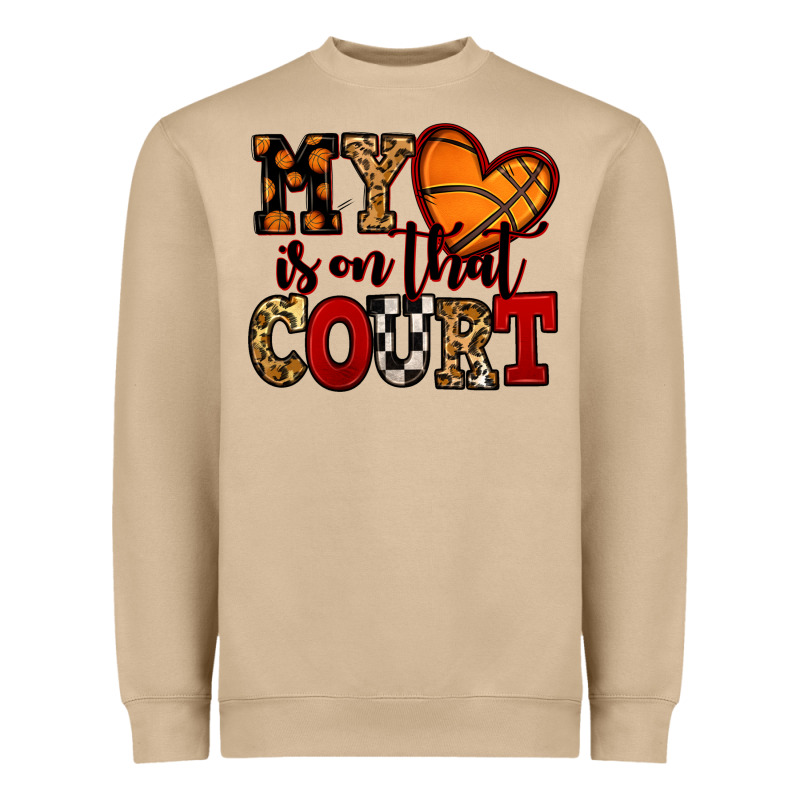 My Heart Is On That Court Basketball Red And Black Heavyweight Sweatshirt by NancyCooperArtShop | Teevron
