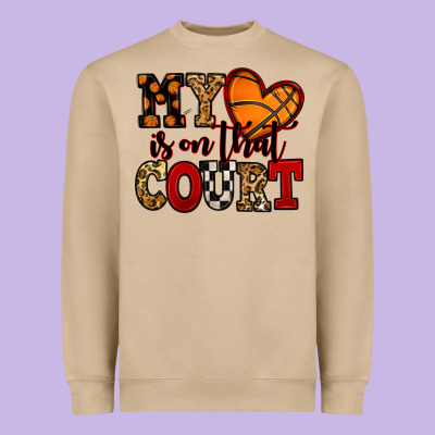 My Heart Is On That Court Basketball Red And Black Heavyweight Sweatshirt Designed By Nancycooperartshop
