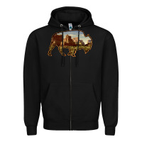Black Bison Silhouette Desert Landscape Zipper Hoodie - Bettercallsaul
