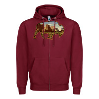 Burgundy Bison Silhouette Desert Landscape Zipper Hoodie - Bettercallsaul