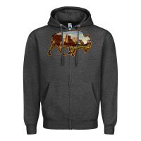 Charcoal Heather Bison Silhouette Desert Landscape Zipper Hoodie - Bettercallsaul