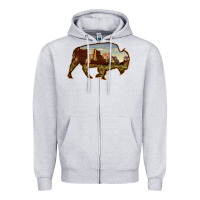 Heather Grey Bison Silhouette Desert Landscape Zipper Hoodie - Bettercallsaul