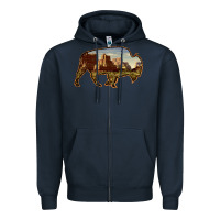 Navy Bison Silhouette Desert Landscape Zipper Hoodie - Bettercallsaul